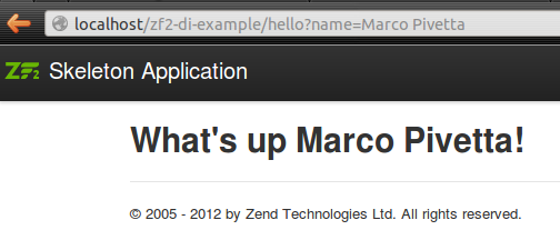 Preview of the output of the Zend\Di based Mvc SOA example