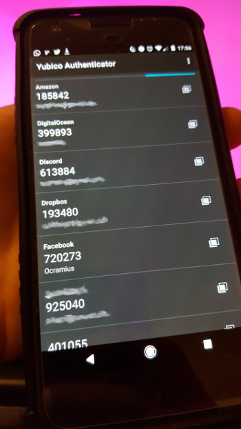 Example Yubico Authenticator screen